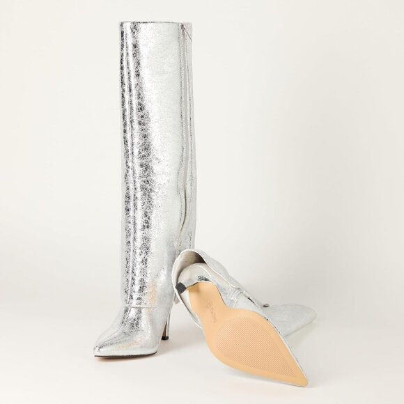 NIB The Drop Womens 9 Jolene Fold Over Tall Boot Silver Crackle Disco Party - Picture 6 of 9